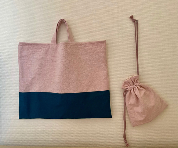 『入園.入学に』桜色のレッスンバッグ&巾着袋2点セット 2枚目の画像