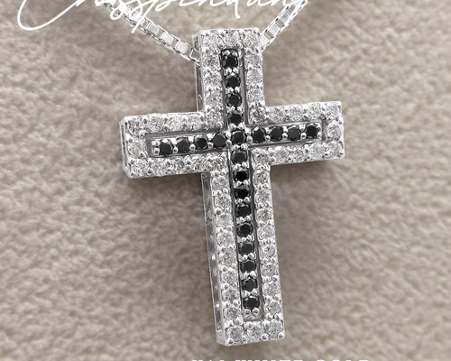 サファイア クロス ブラック ダイヤモンド ネックレス 十字架 天然石 WG