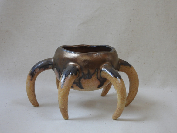 多足系陶製植木鉢(金) 2枚目の画像