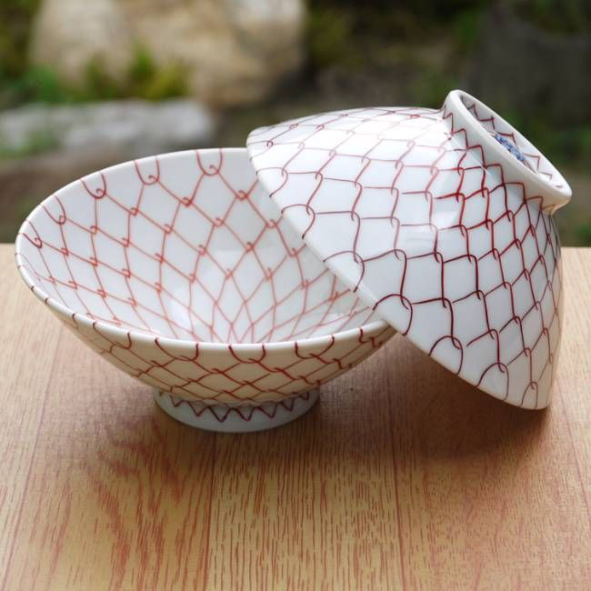 ◆商品番号　2551 　赤網夫婦茶碗 　芳山 10,296円