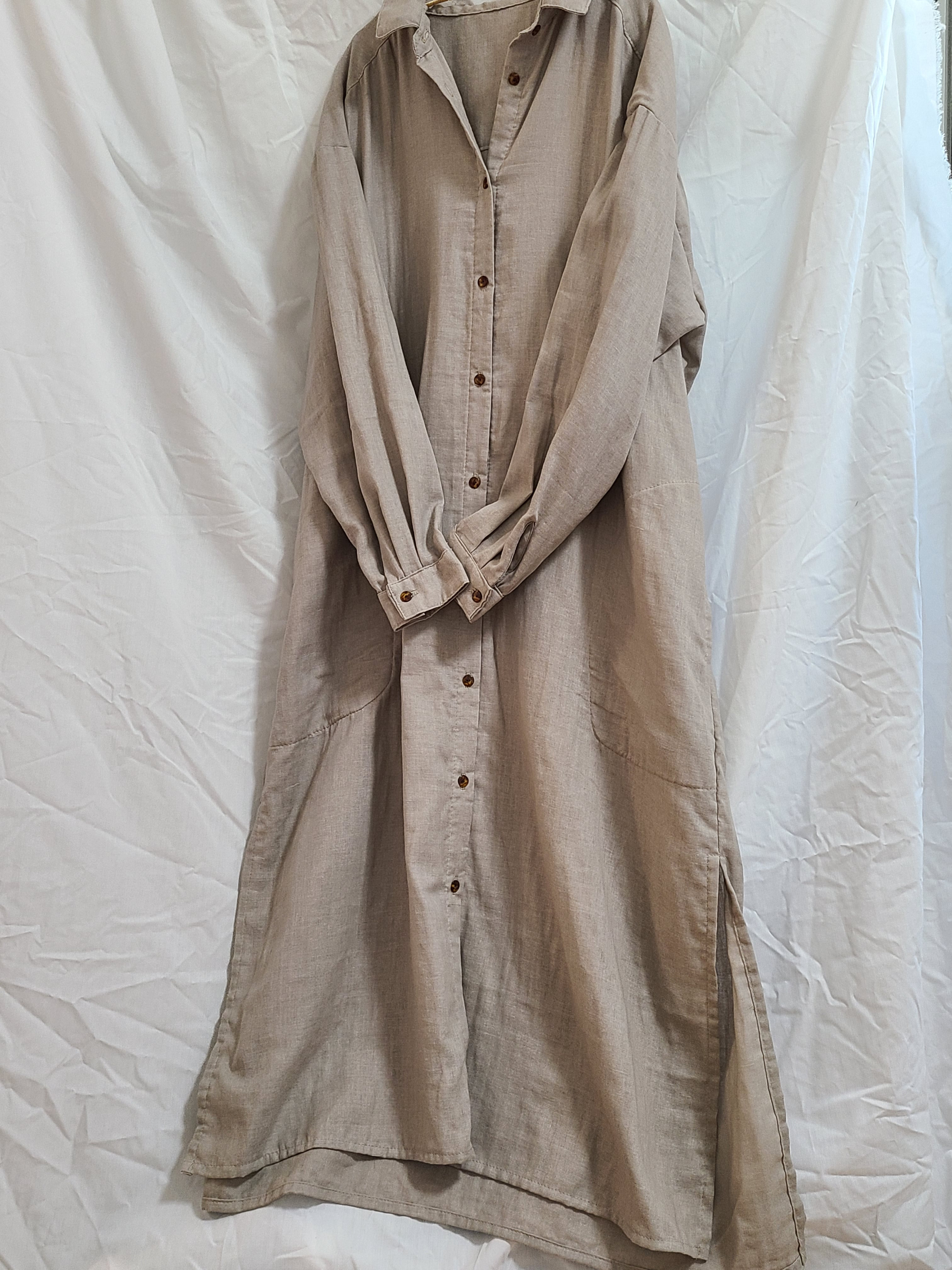 ダブルガーゼのロングシャツワンピ⭐ボタンフロント