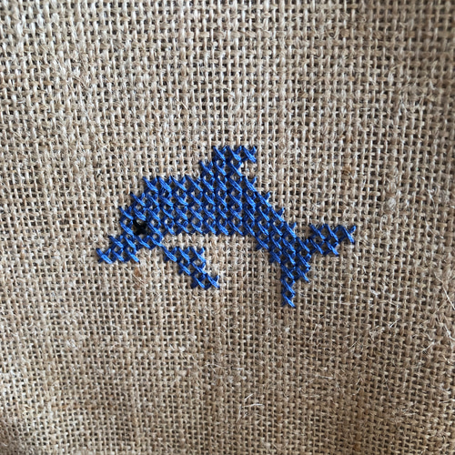 イルカメオーダーページ ジュートバック クロスステッチ 刺繍 イルカ シンプル A4 トート