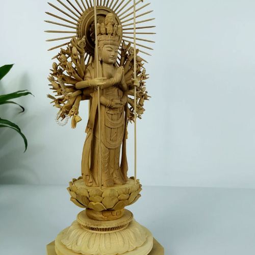 大迫力 木彫仏像 千手観音菩薩立像 精密彫刻 仏教工芸 柘植材