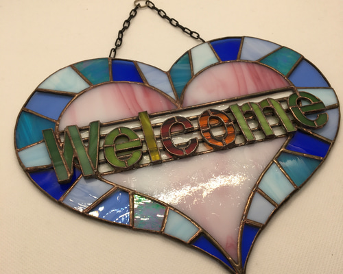 ステンドグラス！！ハートのウエルカムボード♪ サンキャッチャー