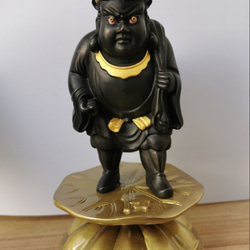 R606 木彫り 仏像 七福神 大黒天 立像 財神 彫刻 一刀彫 天然木檜材 2体セット 珍品 木彫り 仏像 七福神三面大黒天 本金 切金 彫刻 天然木檜材 A 彫刻