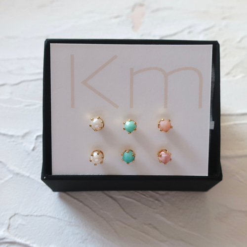 天然石の一粒ピアス~3種類6個セット/サージカルステンレス ピアス（スタッド・一粒） Km 通販｜Creema(クリーマ) 14421372
