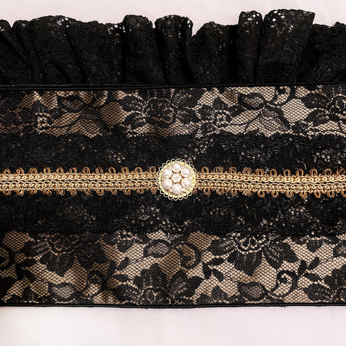 総レース 半幅帯 （端メロー ブラウン×黒レース） 浴衣 着物 和装