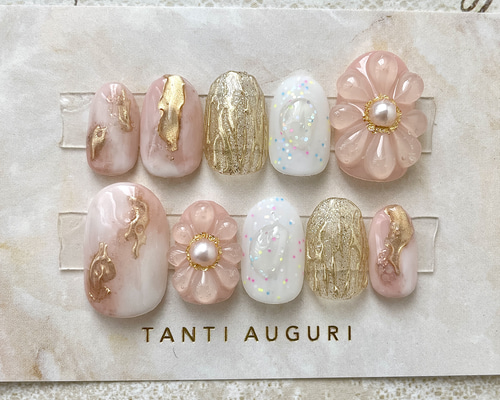 ネイルチップオーダー ぷっくりキルティング 水彩 ニュアンス 振袖成人