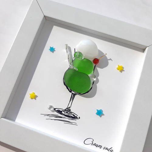 メロン色のクリームソーダ〉シーグラスアート その他アート moon