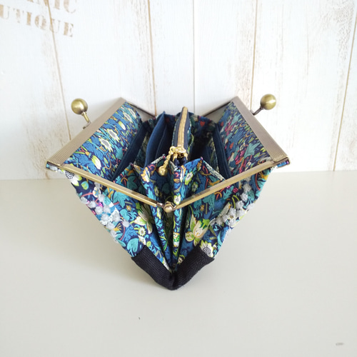 ミナペルホネン × リバティストロベリーシーフ 浮足がま口長財布 長