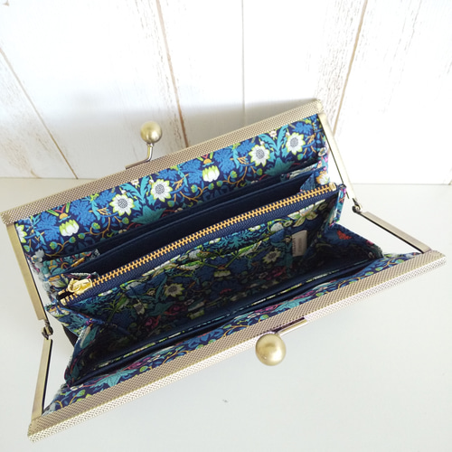 ミナペルホネン × リバティストロベリーシーフ 浮足がま口長財布 長