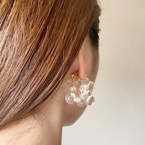 Melody Accessory イヤリング ピアス 日本製 黒 ぶどう 大ぶり