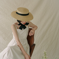 白色 雙層内裏 提花棉質愛心鏤空细肩带收腰洋裝 一字領連身裙 第4張的照片