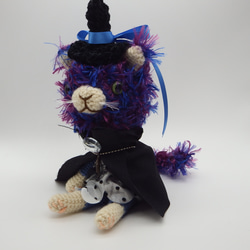 【あみぐるみ】魔女猫　紫　ファー　とんがり帽子【202】 2枚目の画像