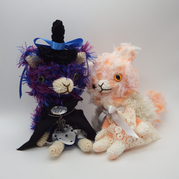 【あみぐるみ】魔女猫　紫　ファー　とんがり帽子【202】 7枚目の画像