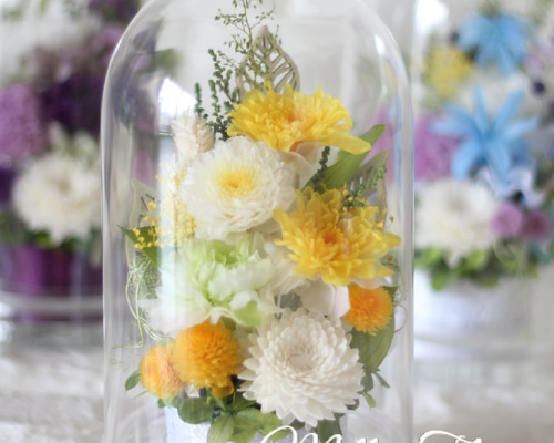 ドーム 華やか仏花 黄色 お供え 菊 四十九日 プリザーブドフラワー ru