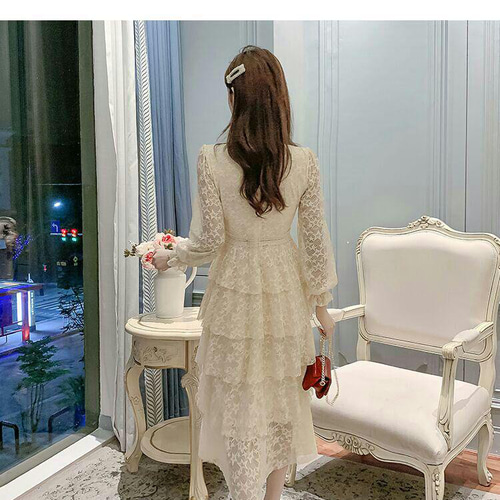 レース ワンピース レディース 長袖 チュール ロングスカート（マキシ