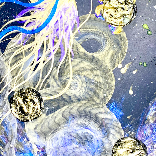 一筆龍【金龍エネルギーアート】ギベオン隕石 絵 絵画 龍 龍神 置物
