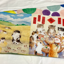 USAコットン　猫たちの生活柄　六寸帯 4枚目の画像