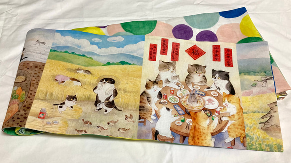 USAコットン　猫たちの生活柄　六寸帯 4枚目の画像