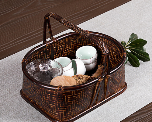 高品質 手作り竹のバスケット 収納 茶箱 収納ボックス 茶器
