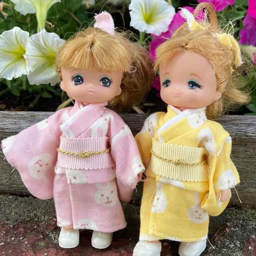 011 ミキちゃんマキちゃん ハンドメイド服 着物 浴衣 帯 うさぎ