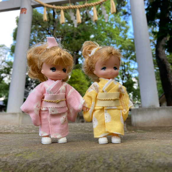 ミキ・マキちゃん用お着物 011 ミキちゃんマキちゃん ハンドメイド服 着物 浴衣 帯 うさぎ