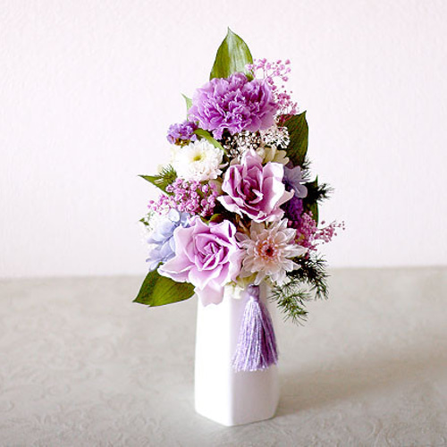 仏花】再販10＊クチナシを使用した紫系仏花（トールタイプ