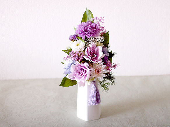 【仏花】再販5＊クチナシを使用した紫系仏花（トールタイプ）【供花】 3枚目の画像