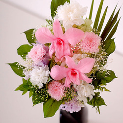 【仏花】再販＊ピンクのデンドロビウムを使ったトール系仏花（黒器タイプ）【供花】 2枚目の画像