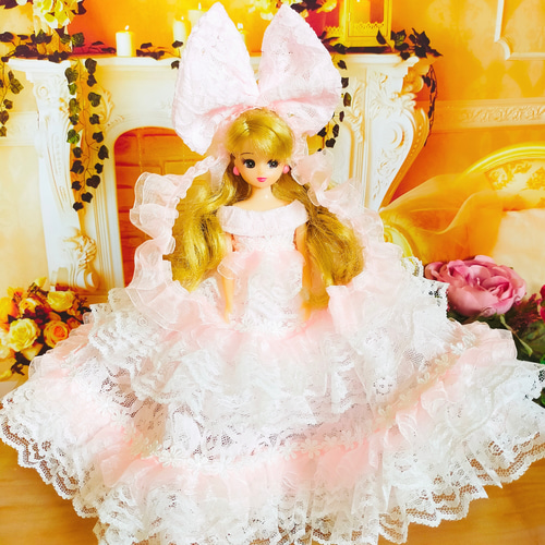 S*h様 リカちゃんハンドメイド服　ピンクのドレス リカちゃんサイズ ピンクのプリンセスドレス ハンドメイド服