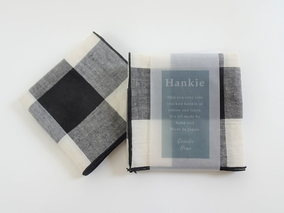 チェック柄コットンリネンハンカチ＜格子HANKIE＞ 2枚目の画像