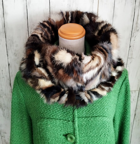 フォックス スタンドカラ― ファーコート アイボリー×ブラウン系 サイズ9 毛皮 フォックス スタンドカラ― ファーコート アイボリー×ブラウン系 サイズ