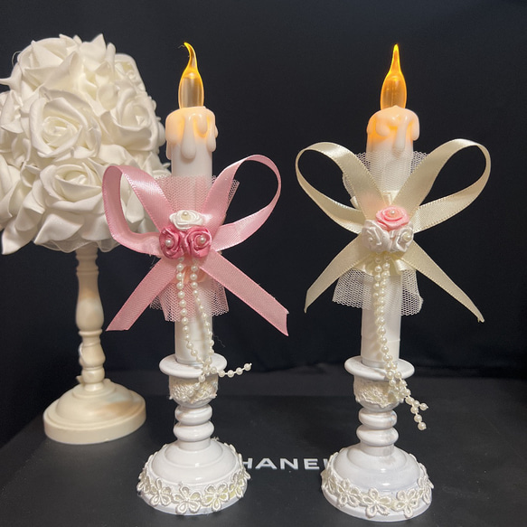LED キャンドル　ライト　ロウソク  蝋燭　リボン　キャンドルライト　ウェディング　ウェルカムコーナー　結婚式　 1枚目の画像