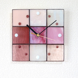 【creema限定価格】ステンドグラス 壁掛け時計＊ピンクのスクエア＊ 1枚目の画像