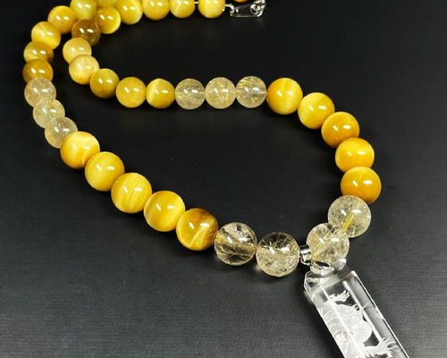 才能開花ストーン】最強天然石数珠 浮彫皇帝龍本水晶プレート