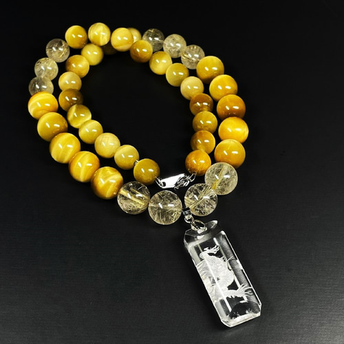 才能開花ストーン】最強天然石数珠 浮彫皇帝龍本水晶プレート