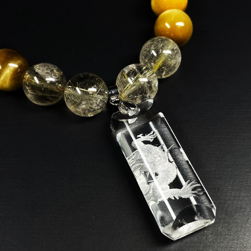 才能開花ストーン】最強天然石数珠 浮彫皇帝龍本水晶プレート