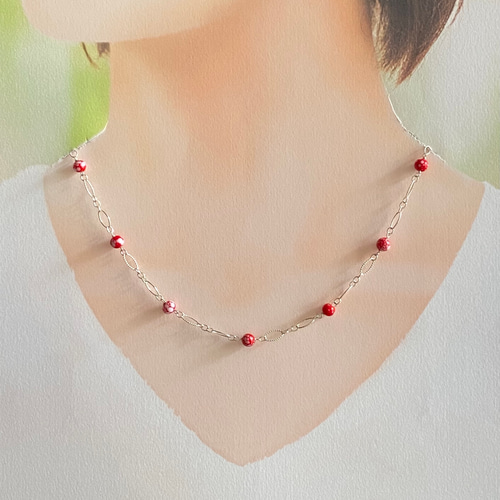 クーポンあり】(silver925)赤白の水玉ヴィンテージビーズとテクスチャ