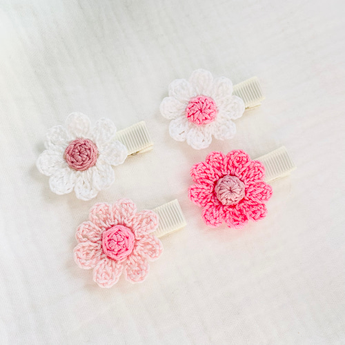 ゴールド刺繍ダブルフラワー♡ ベビーヘアクリップ 赤ちゃんヘア