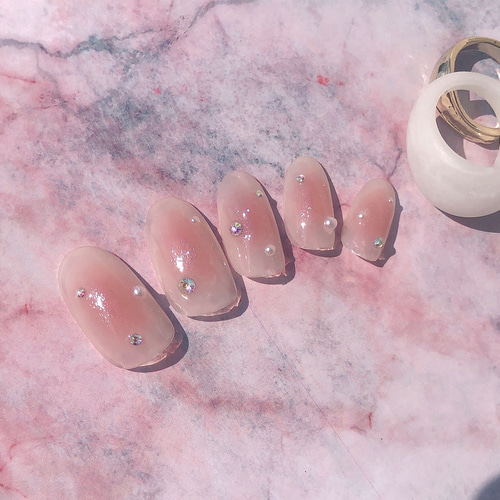 春ネイル ちゅるんネイル チークネイル 韓国ネイル お花ネイル ワン