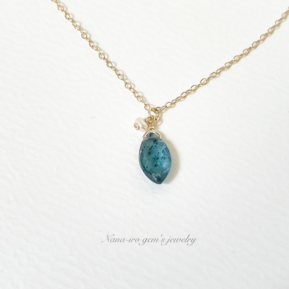 ＊訳あり＊14kgf indigoblue kyanite × pearl necklace 4枚目の画像