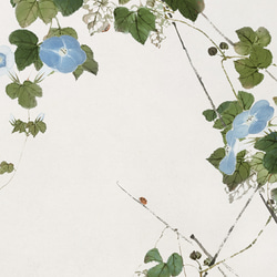 【NO.415】青色朝顔の花とてんとう虫日本画アートポスター☆夏インテリア和室和モダン☆ハガキ2L判A5B5A4A3A2 2枚目の画像