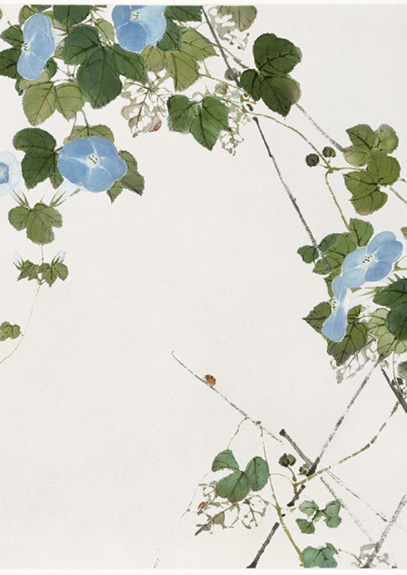 【NO.415】青色朝顔の花とてんとう虫日本画アートポスター☆夏インテリア和室和モダン☆ハガキ2L判A5B5A4A3A2 2枚目の画像