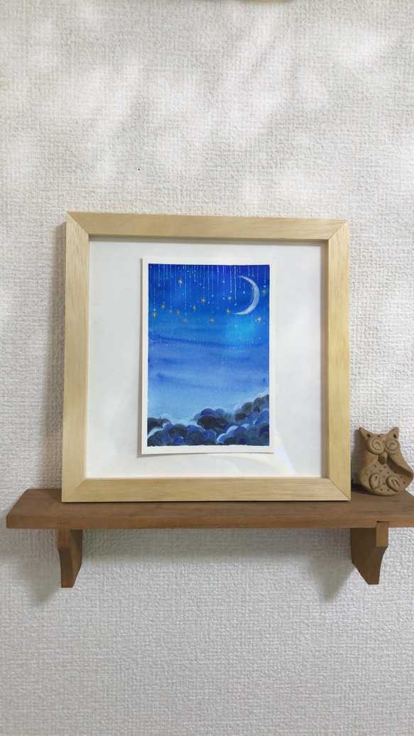 星のレースカーテン メタリック 水彩原画 イラスト ギフト 絵画