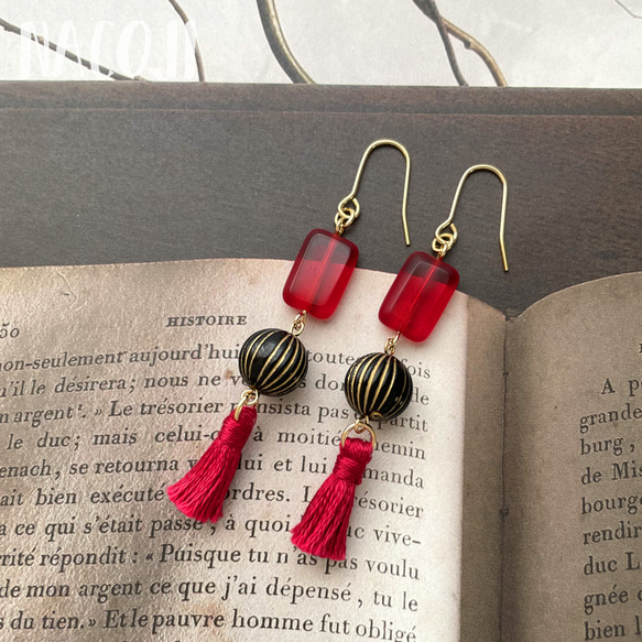 【完売】Irodori tassels(Red & Black)ピアス　イヤリング変更可 4枚目の画像