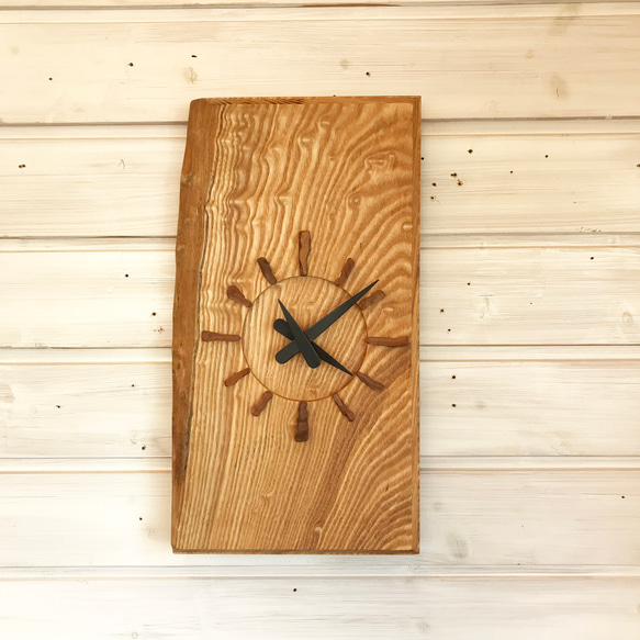 【木の時計】たも（玉杢）No.876／一点もの 