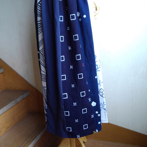 パッチワークスカート☆ロング丈・ストライプ☆浴衣リメイク