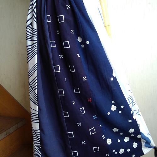 パッチワークスカート☆ロング丈・ストライプ☆浴衣リメイク