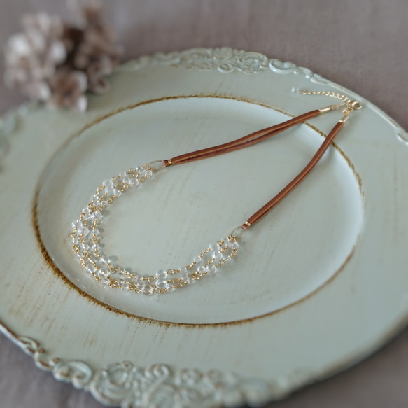 クリスタルのナチュラルネックレス:天然石,革ひも ネックレス